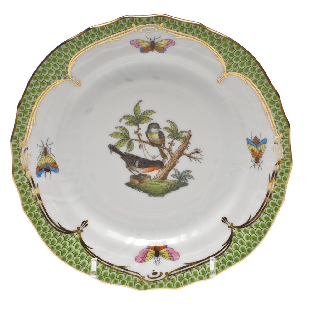 Herend Rothschild Bird Green Bord Bread And Butter Plate - Mo 02 6"d - Green Border