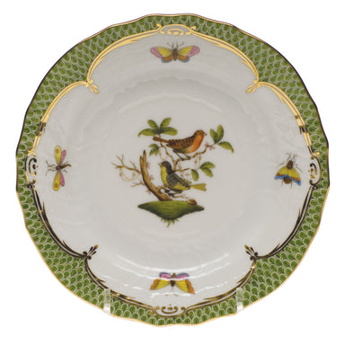 Herend Rothschild Bird Green Bord Bread And Butter Plate - Mo 03 6"d - Green Border