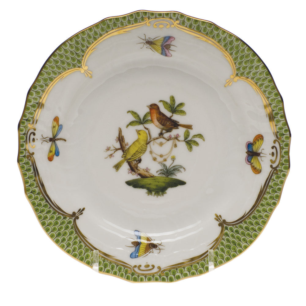 Herend Rothschild Bird Green Bord Bread And Butter Plate - Mo 06 6"d - Green Border