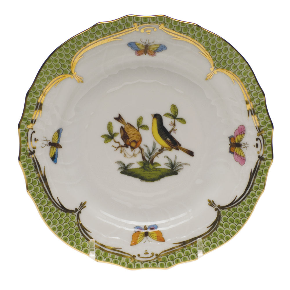Herend Rothschild Bird Green Bord Bread And Butter Plate - Mo 07 6"d - Green Border