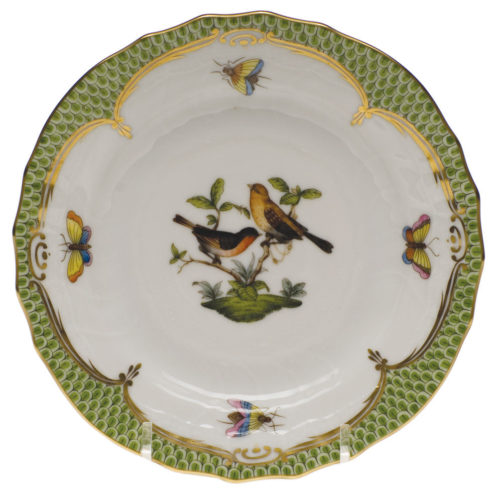 Herend Rothschild Bird Green Bord Bread And Butter Plate - Mo 09 6"d - Green Border