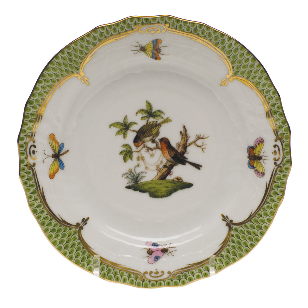 Herend Rothschild Bird Green Bord Bread And Butter Plate - Mo 10 6"d - Green Border