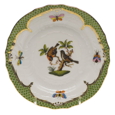 Herend Rothschild Bird Green Bord Bread And Butter Plate - Mo 12 6"d - Green Border