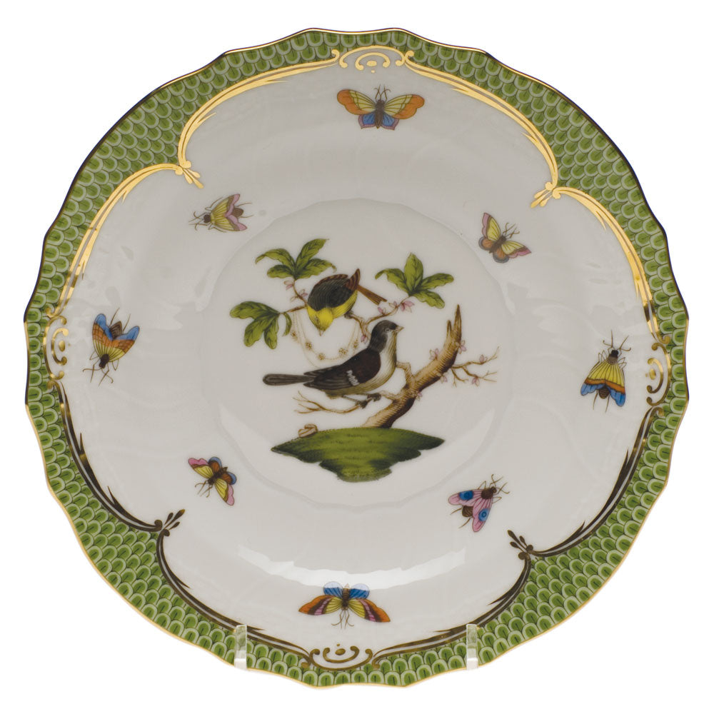 Herend Rothschild Bird Green Bord Salad Plate - Motif 01 7.5"d - Green Border