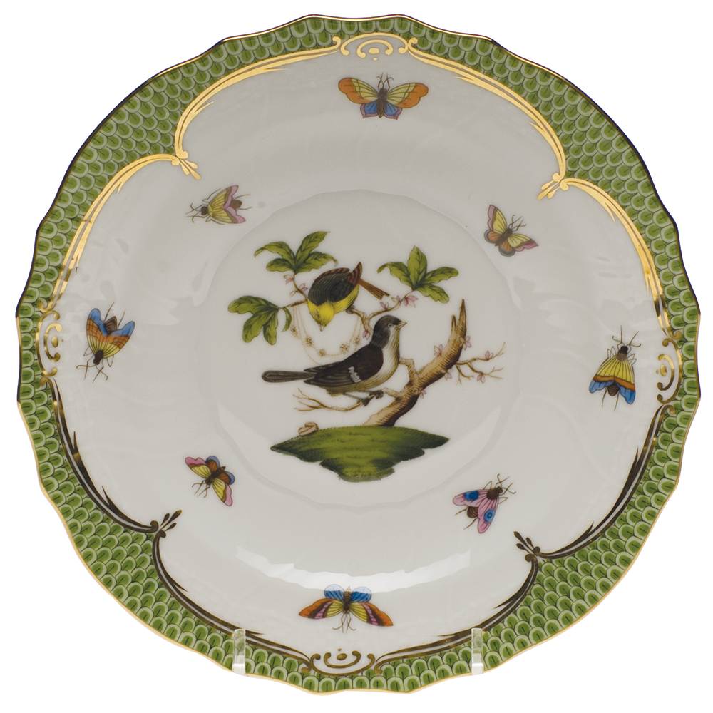 Rothschild Bird Green Bord Salad Plate - Motif 01 7.5"d - Green Border