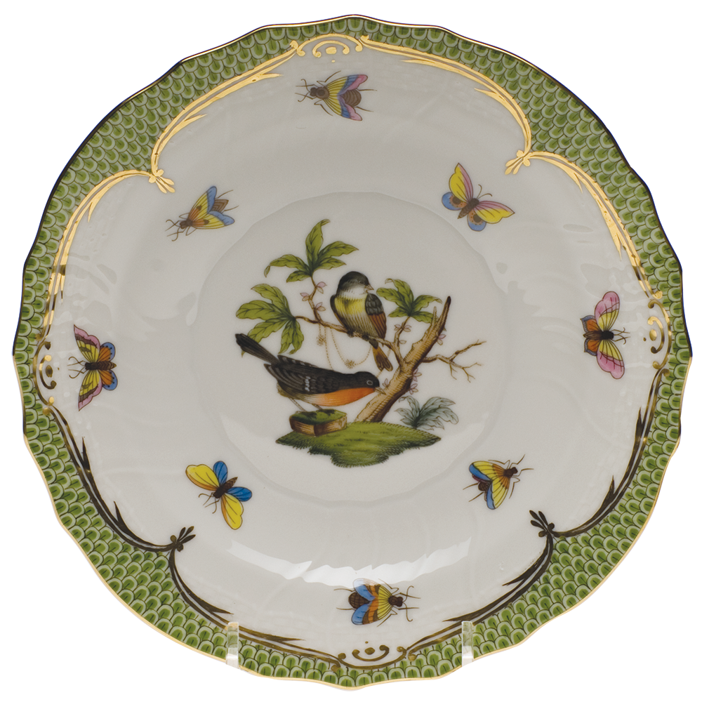 Rothschild Bird Green Bord Salad Plate - Motif 02 7.5"d - Green Border