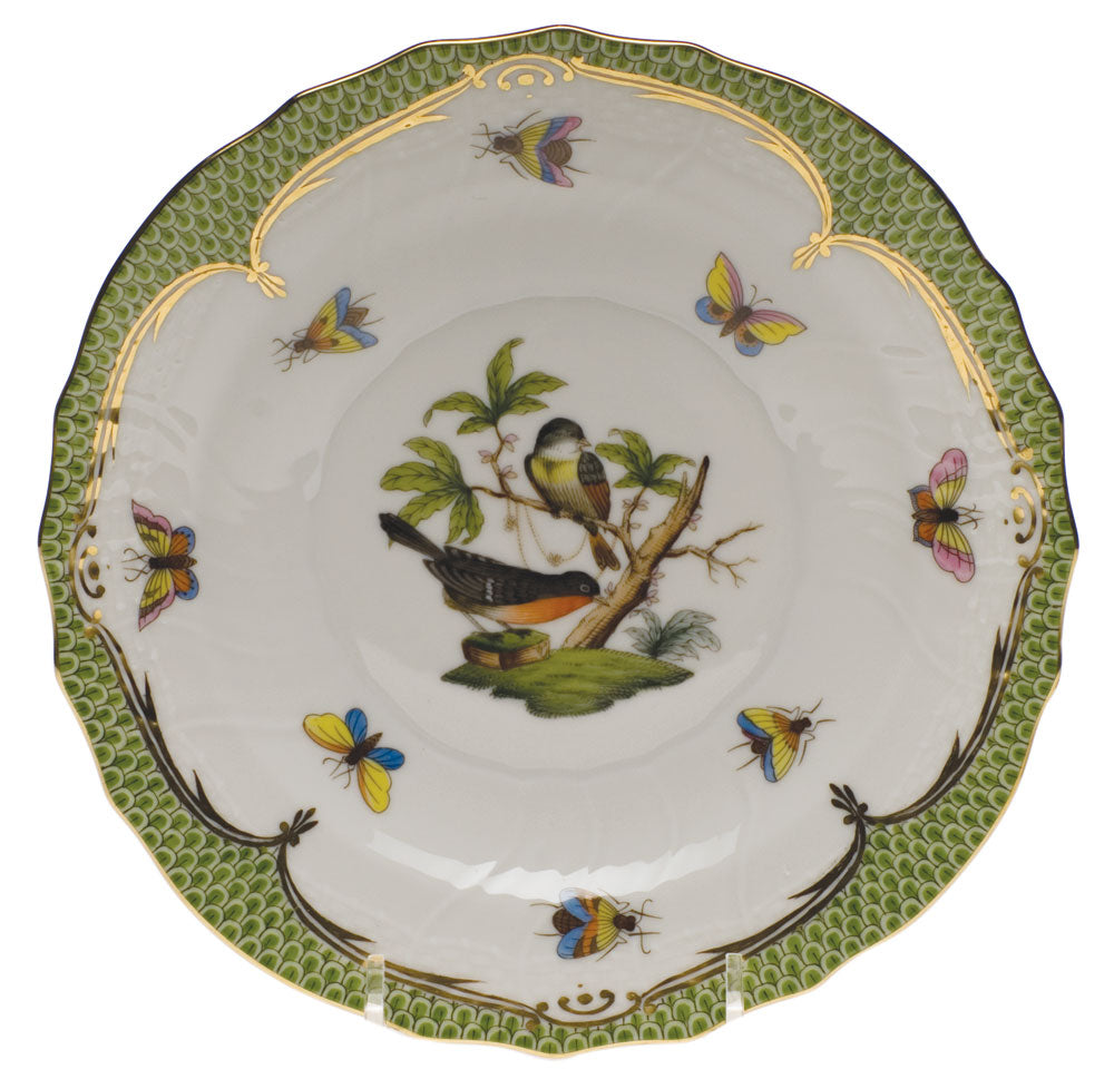 Herend Rothschild Bird Green Bord Salad Plate - Motif 02 7.5"d - Green Border