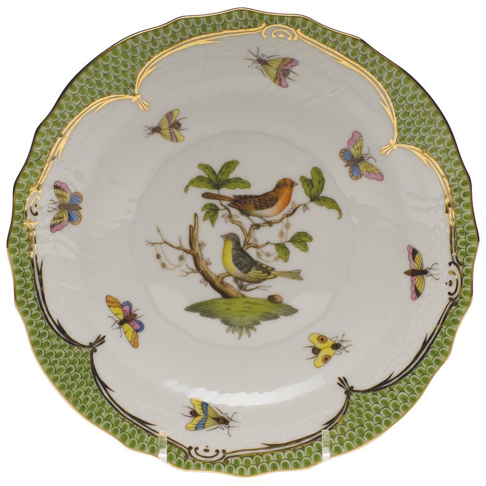 Rothschild Bird Green Bord Salad Plate - Motif 03 7.5"d - Green Border