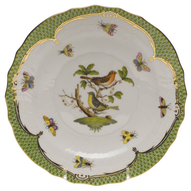 Herend Rothschild Bird Green Bord Salad Plate - Motif 03 7.5"d - Green Border