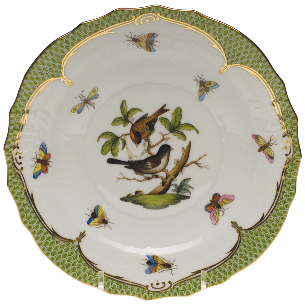 Rothschild Bird Green Bord Salad Plate - Motif 04 7.5"d - Green Border