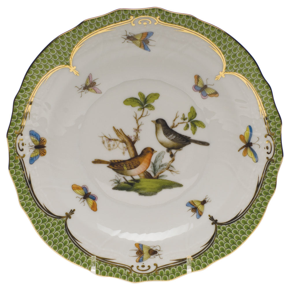 Herend Rothschild Bird Green Bord Salad Plate - Motif 05 7.5"d - Green Border