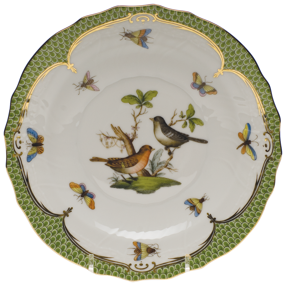 Rothschild Bird Green Bord Salad Plate - Motif 05 7.5"d - Green Border