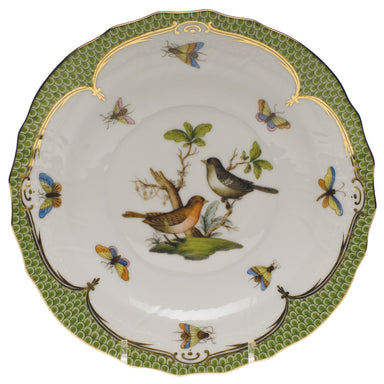 Herend Rothschild Bird Green Bord Salad Plate - Motif 05 7.5"d - Green Border