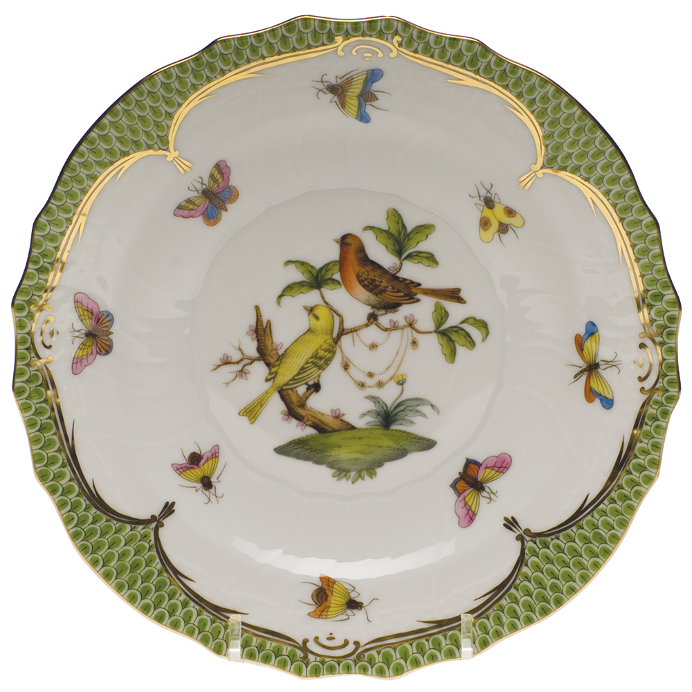 Rothschild Bird Green Bord Salad Plate - Motif 06 7.5"d - Green Border