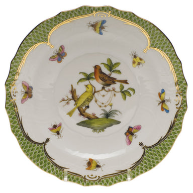 Herend Rothschild Bird Green Bord Salad Plate - Motif 06 7.5"d - Green Border