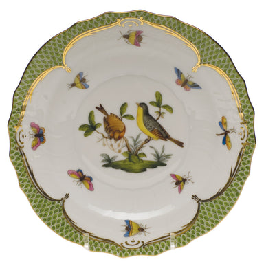 Herend Rothschild Bird Green Bord Salad Plate - Motif 07 7.5"d - Green Border