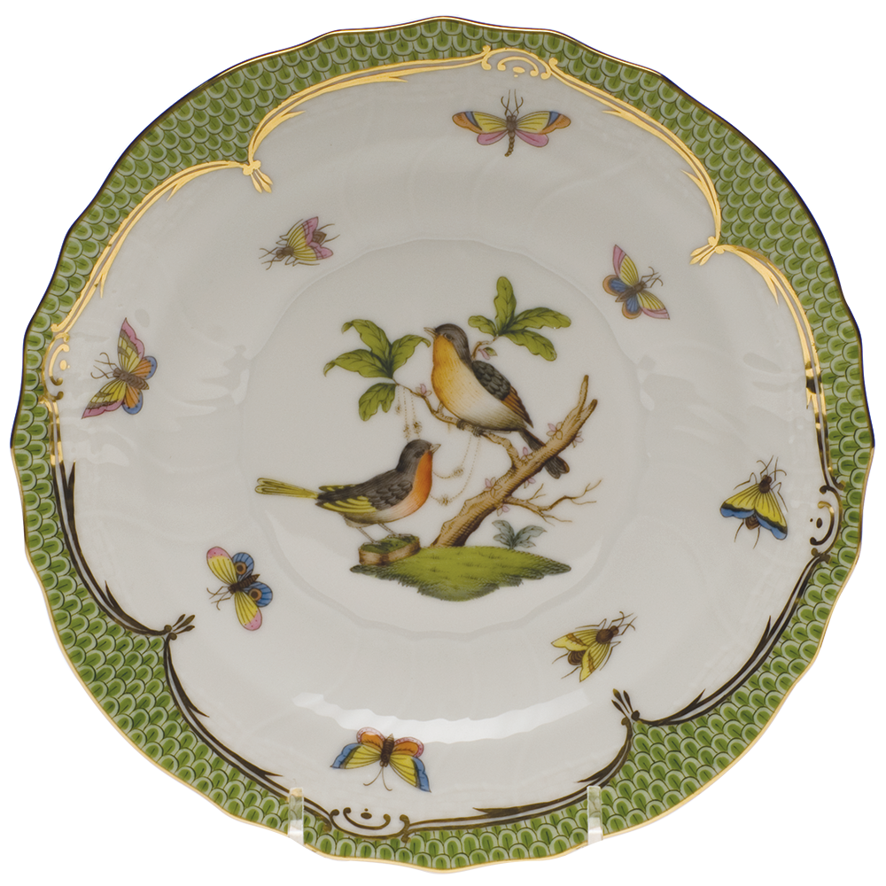 Rothschild Bird Green Bord Salad Plate - Motif 08 7.5"d - Green Border