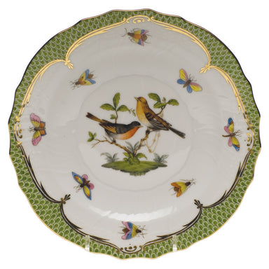 Herend Rothschild Bird Green Bord Salad Plate - Motif 09 7.5"d - Green Border