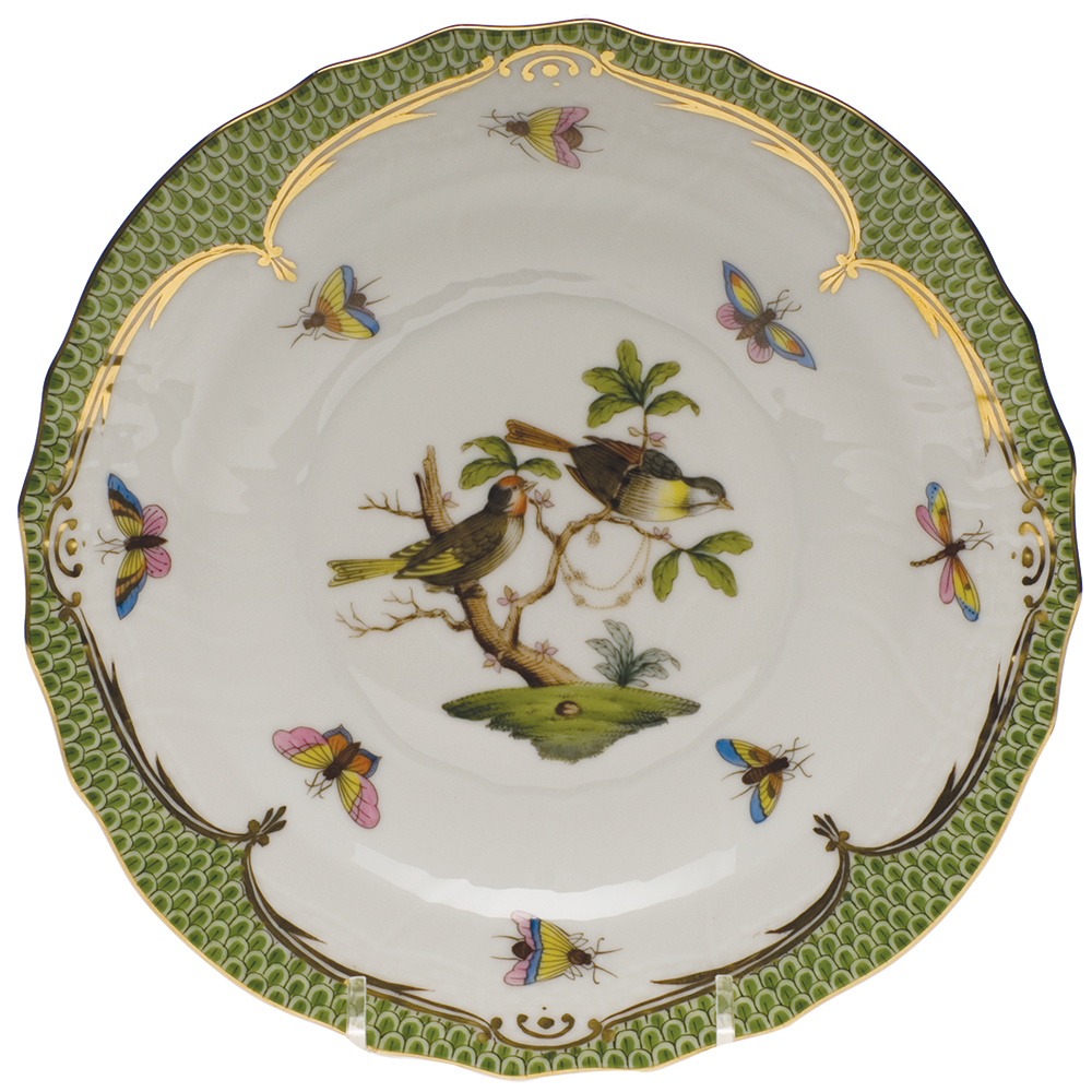 Rothschild Bird Green Bord Salad Plate - Motif 11 7.5"d - Green Border