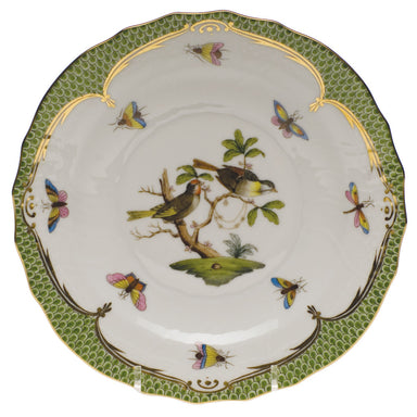 Herend Rothschild Bird Green Bord Salad Plate - Motif 11 7.5"d - Green Border