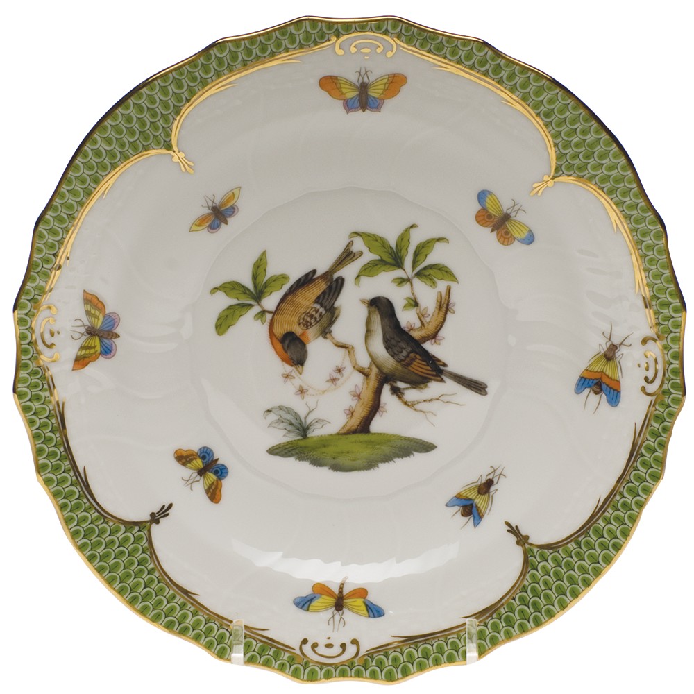 Rothschild Bird Green Bord Salad Plate - Motif 12 7.5"d - Green Border