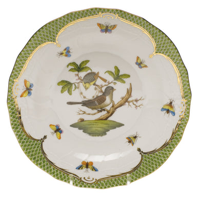 Herend Rothschild Bird Green Bord Dessert Plate - Motif 01 8.25"d - Green Border