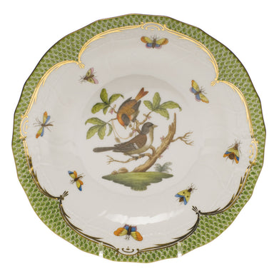 Herend Rothschild Bird Green Bord Dessert Plate - Motif 04 8.25"d - Green Border