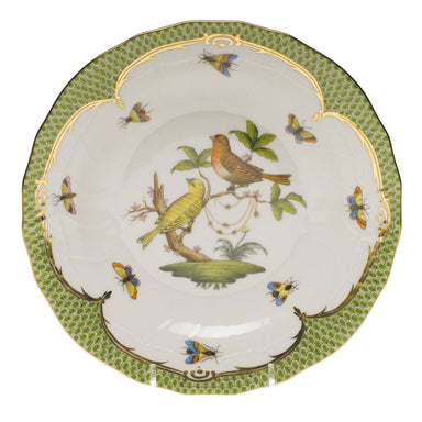 Herend Rothschild Bird Green Bord Dessert Plate - Motif 06 8.25"d - Green Border