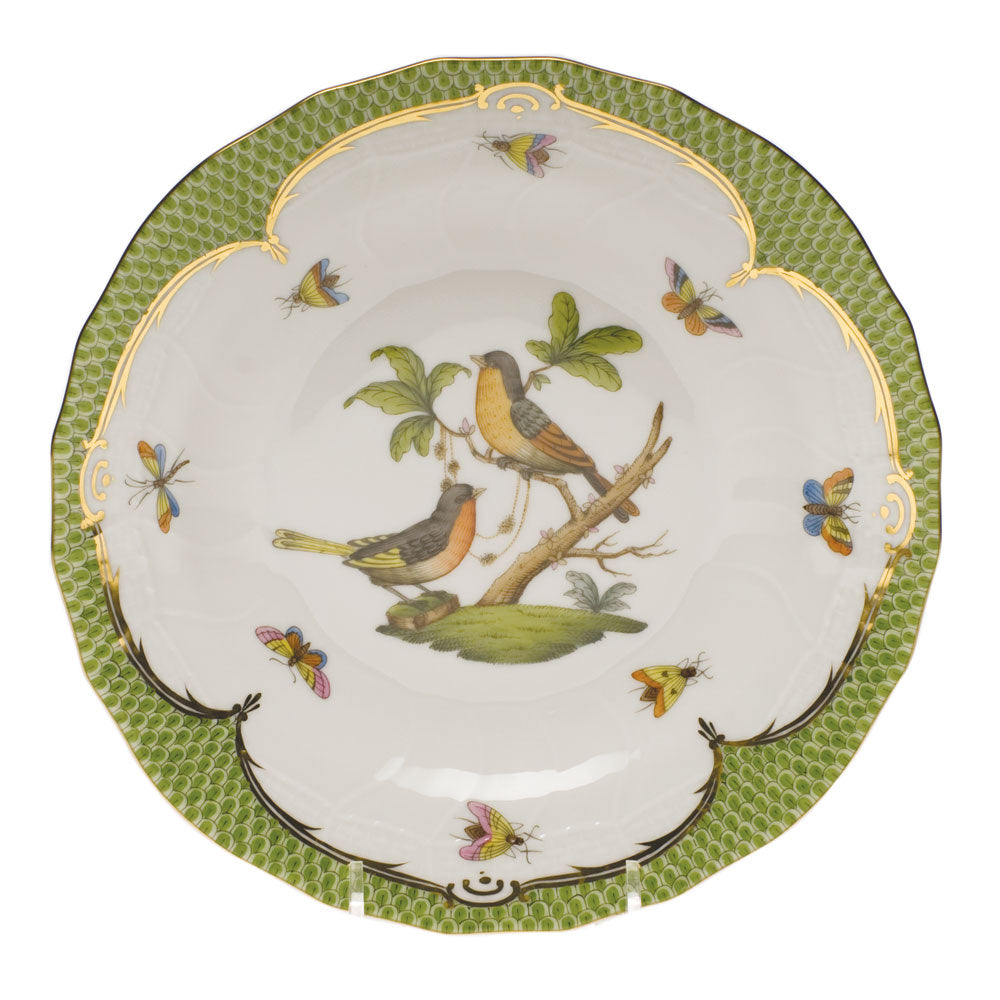 Herend Rothschild Bird Green Bord Dessert Plate - Motif 08 8.25"d - Green Border