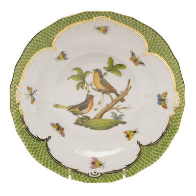 Herend Rothschild Bird Green Bord Dessert Plate - Motif 08 8.25"d - Green Border