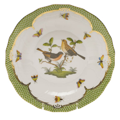 Herend Rothschild Bird Green Bord Dessert Plate - Motif 09 8.25"d - Green Border