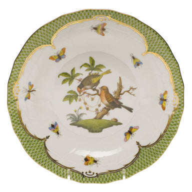 Herend Rothschild Bird Green Bord Dessert Plate - Motif 10 8.25"d - Green Border