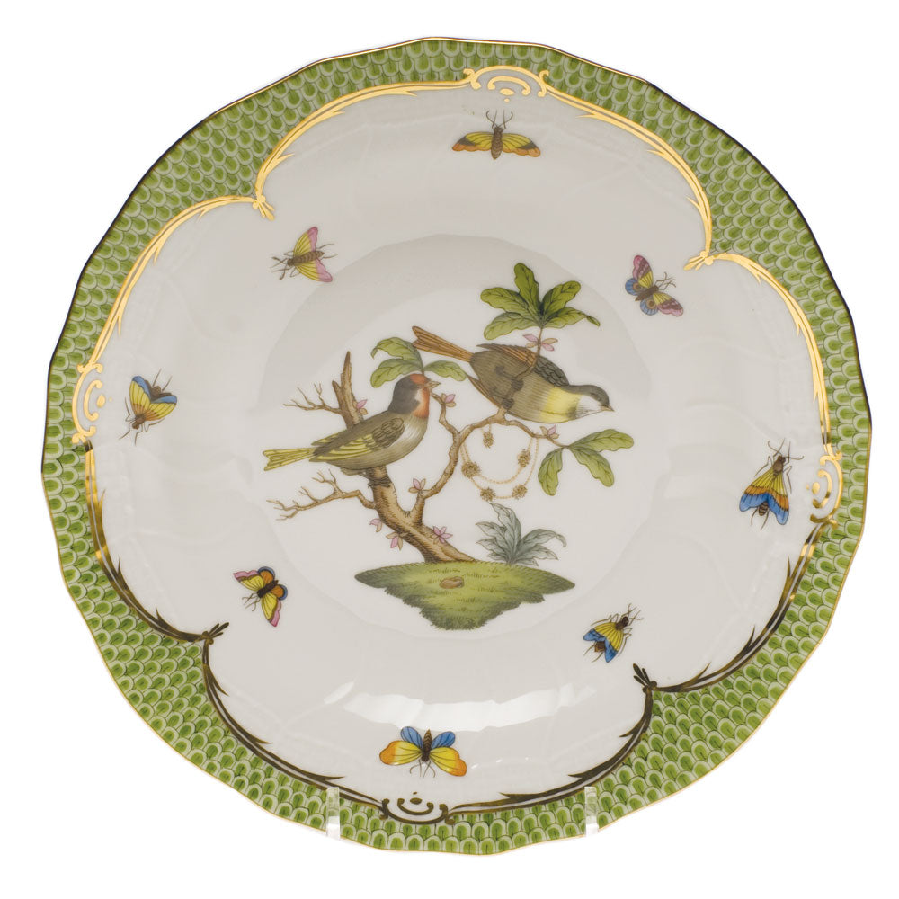 Herend Rothschild Bird Green Bord Dessert Plate - Motif 11 8.25"d - Green Border