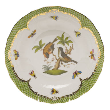 Herend Rothschild Bird Green Bord Dessert Plate - Motif 12 8.25"d - Green Border