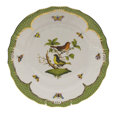 Herend Rothschild Bird Green Bord Dinner Plate - Motif 03 10.5"d - Green Border