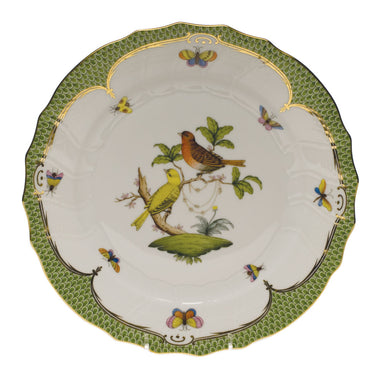 Herend Rothschild Bird Green Bord Dinner Plate - Motif 06 10.5"d - Green Border