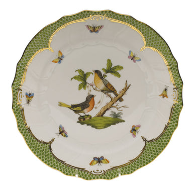 Herend Rothschild Bird Green Bord Dinner Plate - Motif 08 10.5"d - Green Border