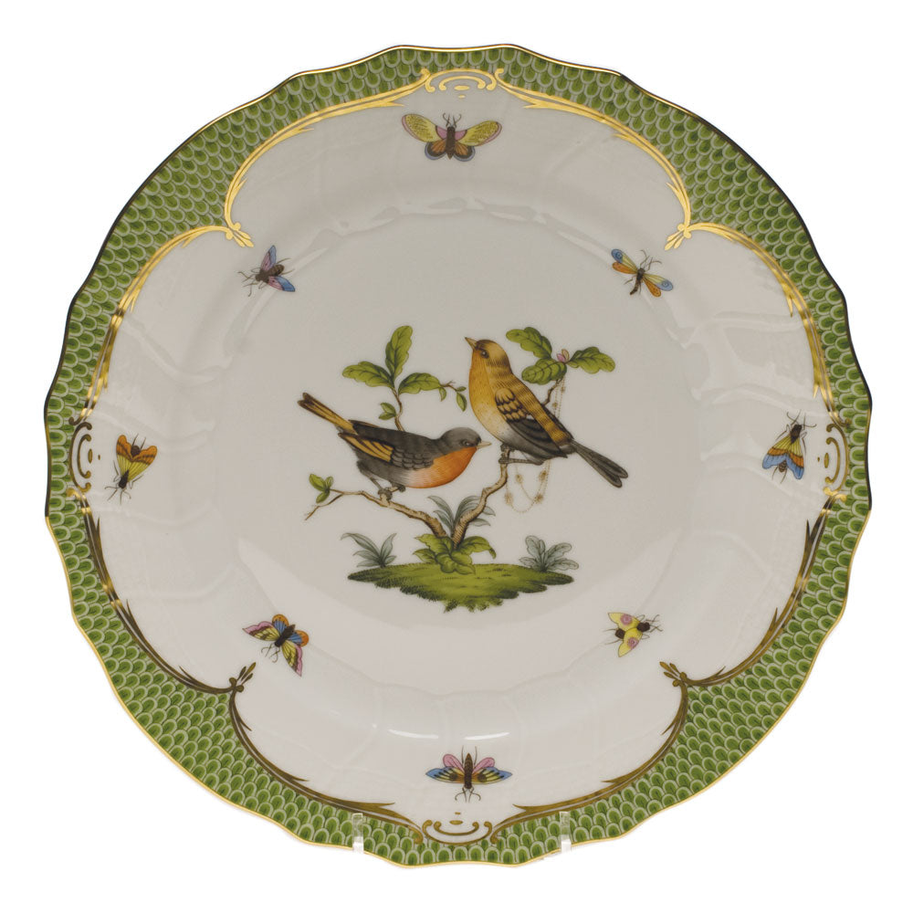 Herend Rothschild Bird Green Bord Dinner Plate - Motif 09 10.5"d - Green Border