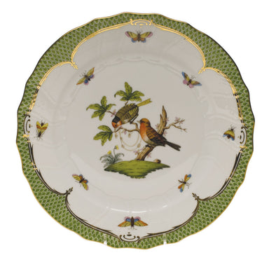 Herend Rothschild Bird Green Bord Dinner Plate - Motif 10 10.5"d - Green Border