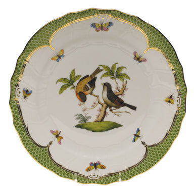 Herend Rothschild Bird Green Bord Dinner Plate - Motif 12 10.5"d - Green Border