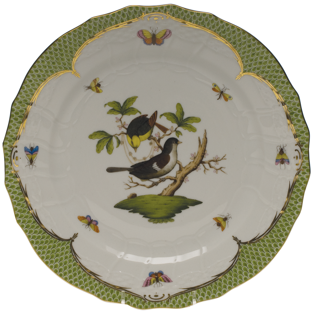 Rothschild Bird Green Bord Service Plate - Motif 01 11"d - Green Border