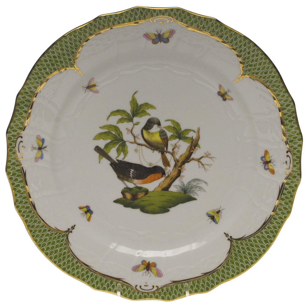 Rothschild Bird Green Bord Service Plate - Motif 02 11"d - Green Border