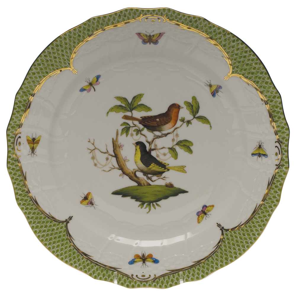 Rothschild Bird Green Bord Service Plate - Motif 03 11"d - Green Border