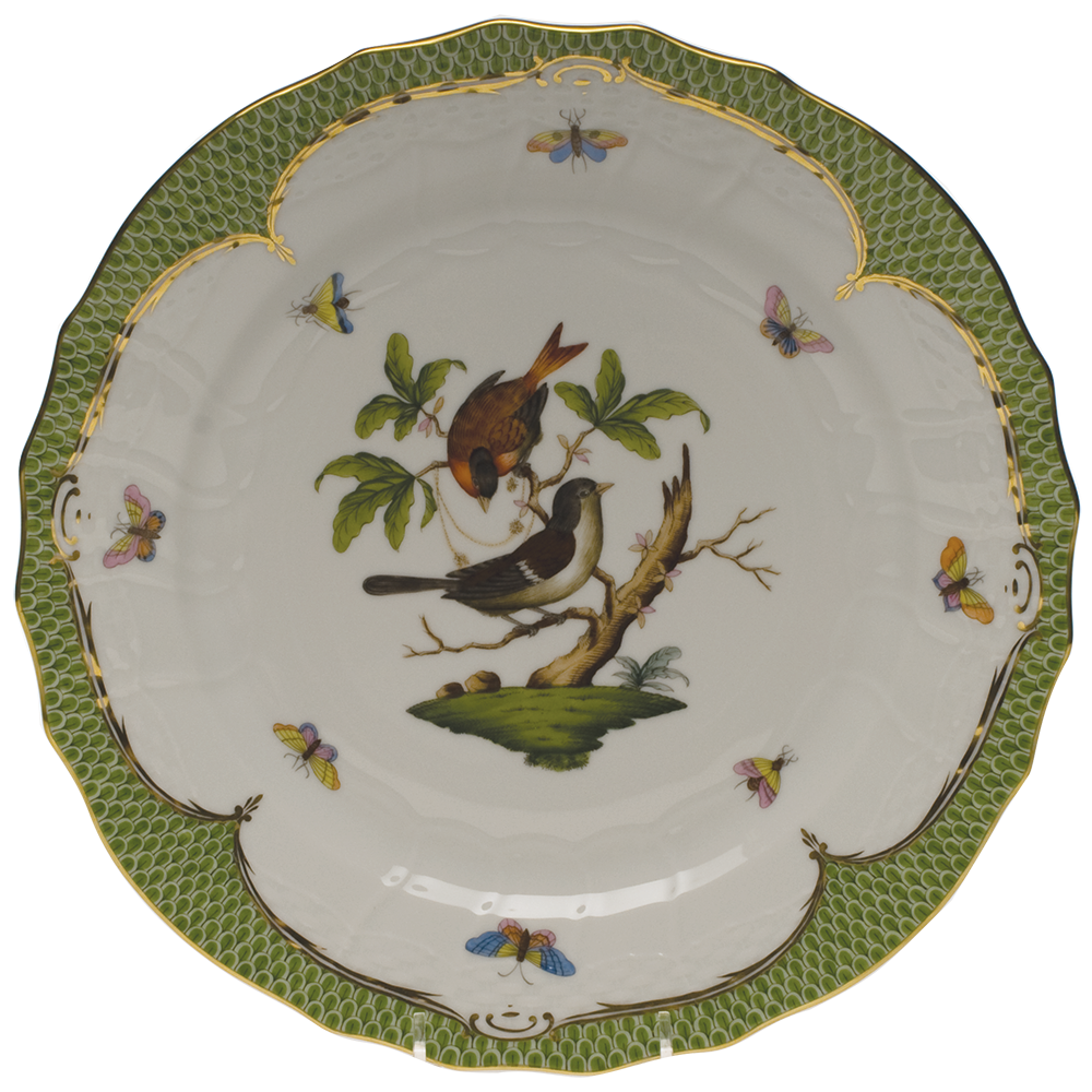 Rothschild Bird Green Bord Service Plate - Motif 04 11"d - Green Border