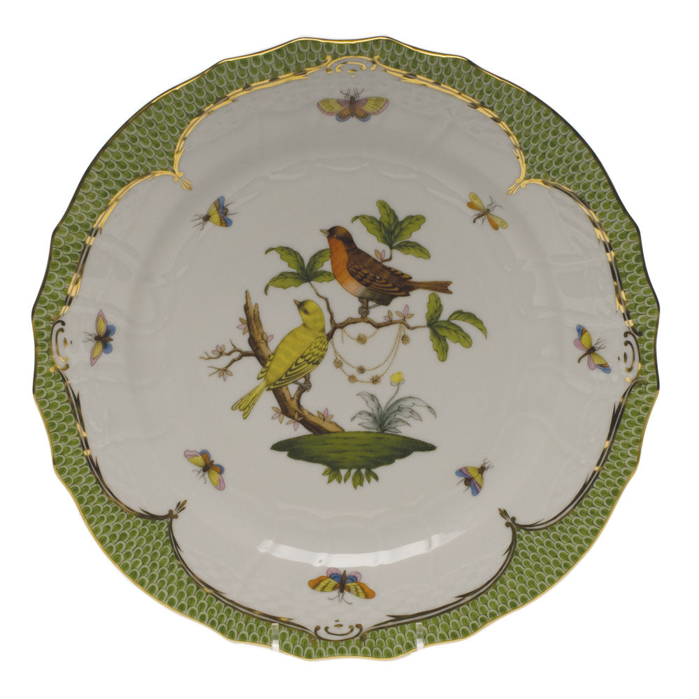 Herend Rothschild Bird Green Bord Service Plate - Motif 06 11"d - Green Border