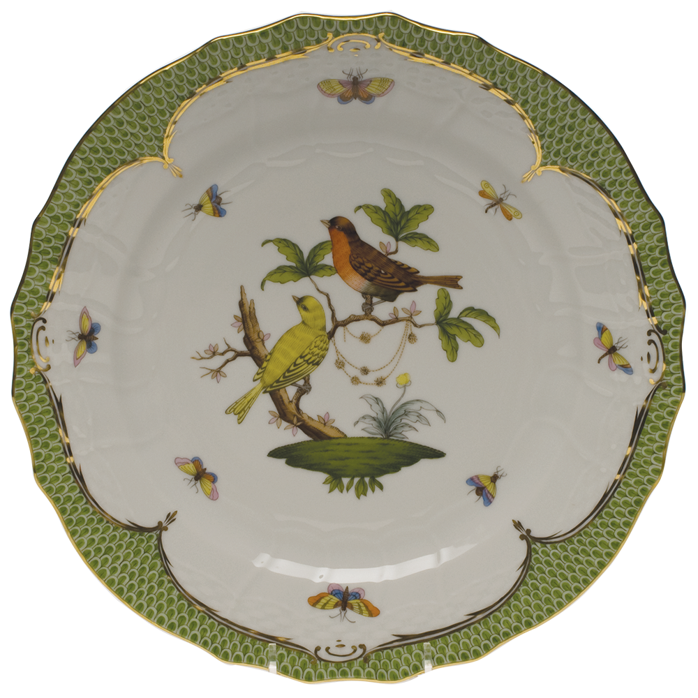 Rothschild Bird Green Bord Service Plate - Motif 06 11"d - Green Border