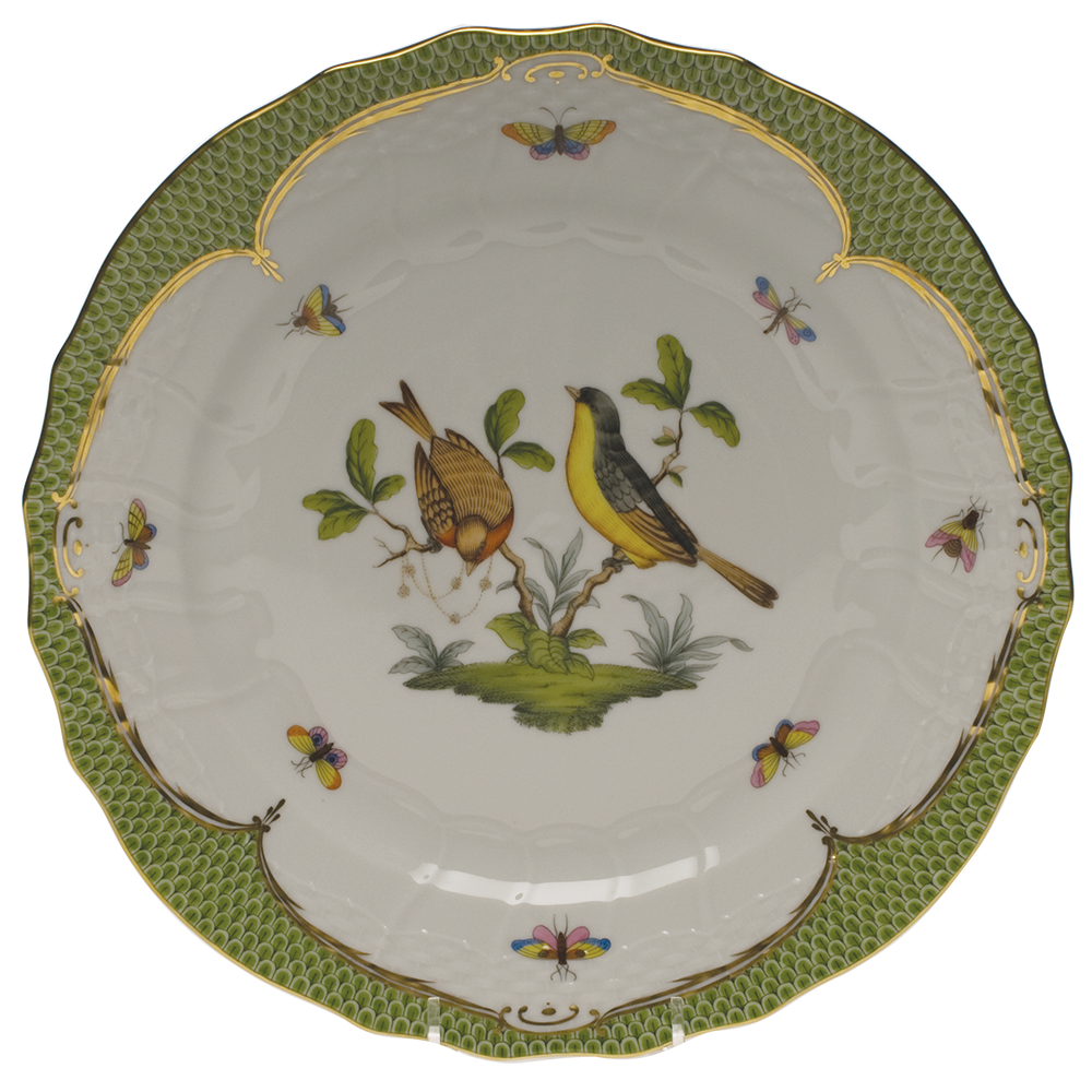 Rothschild Bird Green Bord Service Plate - Motif 07 11"d - Green Border