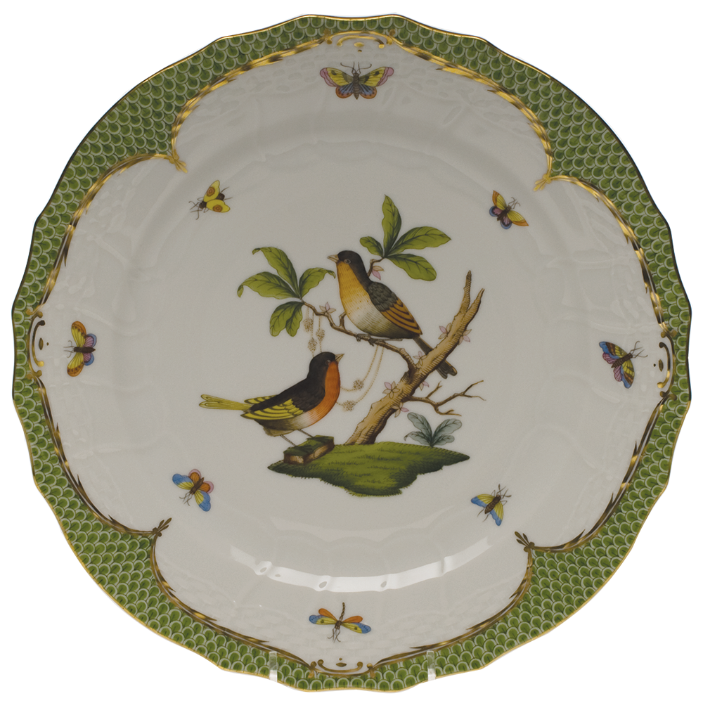 Rothschild Bird Green Bord Service Plate - Motif 08 11"d - Green Border