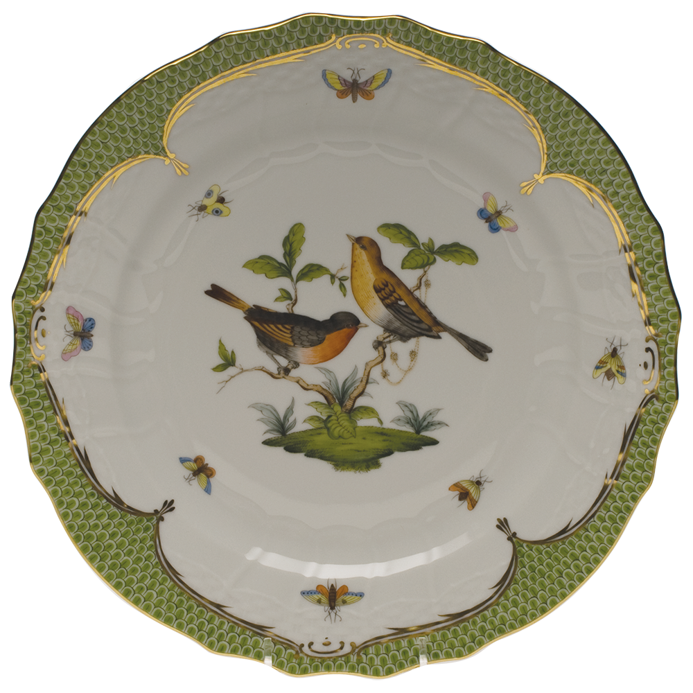 Rothschild Bird Green Bord Service Plate - Motif 09 11"d - Green Border