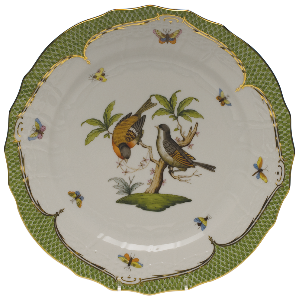 Rothschild Bird Green Bord Service Plate - Motif 12 11"d - Green Border